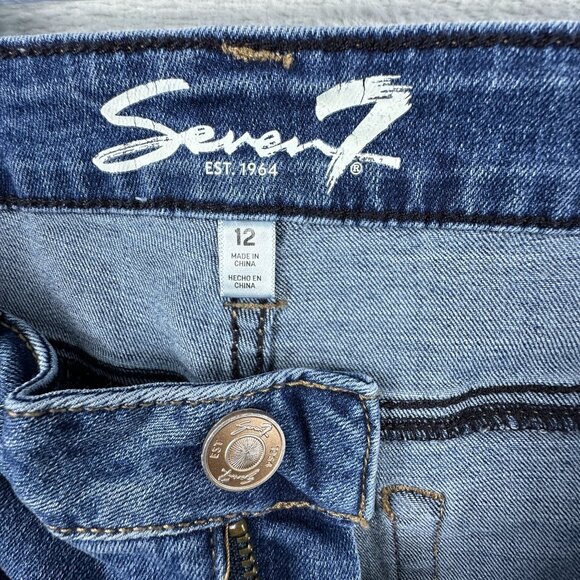 Seven 7 1964 Weekend Denim Shorts Raw Hem Mid Rise Womens Blue Size 12 - Picture 4 of 10